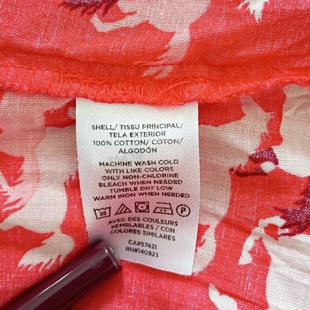 LOFT Red Horse Print 100% Cotton  Button Down Shirt Size M Long Sleeve - Picture 6 of 8